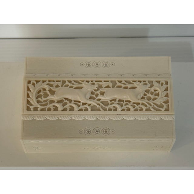 Vintage Hand-Carved Bone Overlay Jewelry Box With Deer Motif For Sale - Image 4 of 12