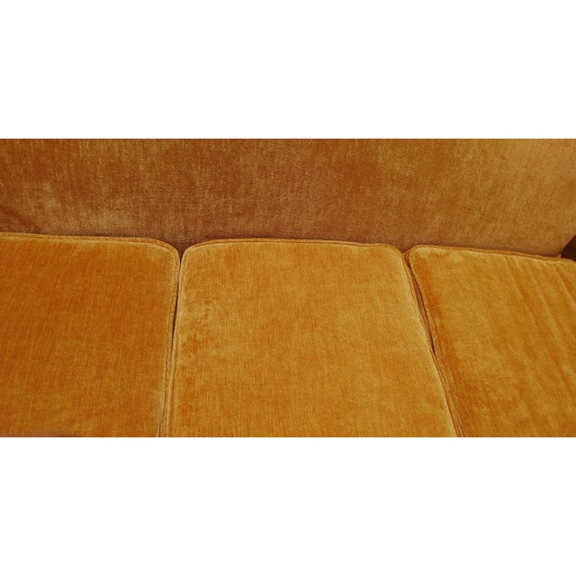 Vintage Victorian Camelback Duncan Phyfe Style Gold Velvet Sofa For Sale - Image 10 of 13