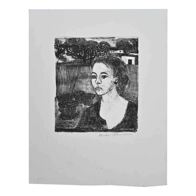 Andre Minaux, Portrait, Original Lithograph, Mid-20th-Century For Sale