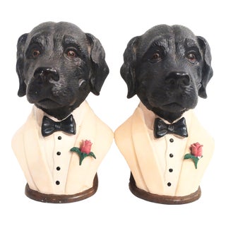 1990s Dressed Tuxedo Bow Tie Dog Heavy Bookends- a Pair For Sale
