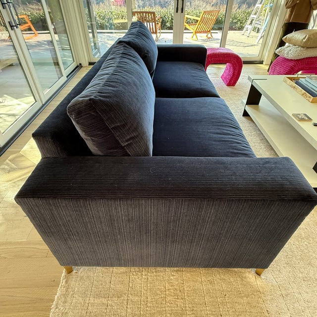 Navy Velvet Century Sofa This is a beautiful sofa with a very very subtle stripe. Plump and plush seat and back cushions...