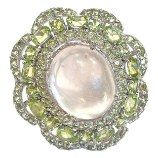Bochic "Capri" Vintage Pink Quartz & Paridot Cocktail Ring 18K Gold & Silver For Sale