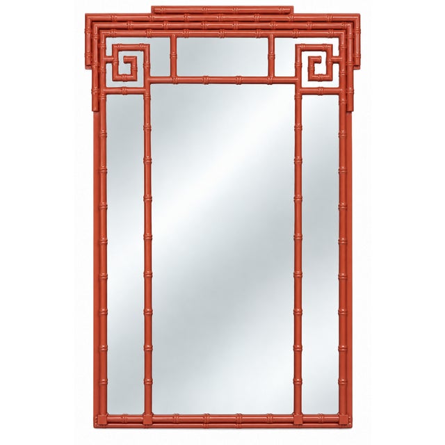Mid-Century Hollywood Regency Faux Bamboo Greek Key Form Mirror- Burnt Orange For Sale - Image 4 of 6