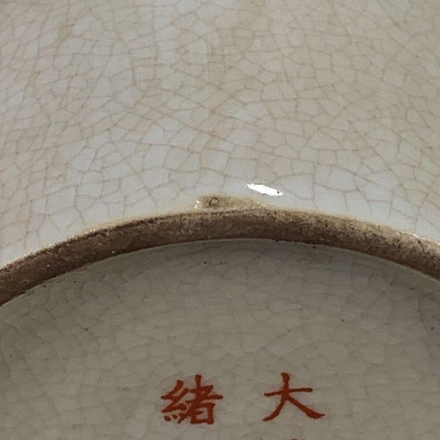 Ceramic Famille Rose Crackle Glaze Porcelain Brush Pot With Landscape Scene For Sale - Image 7 of 9