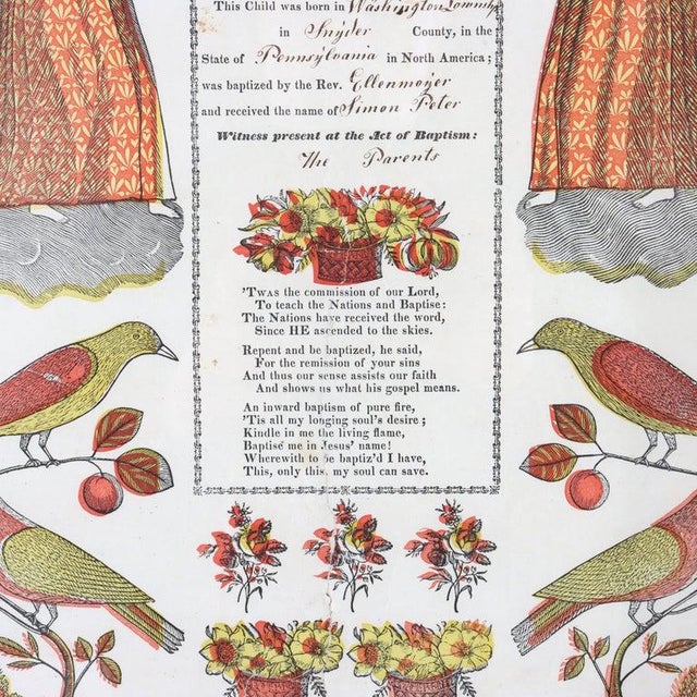 Pa German Fraktur Taufschein Hand Colored Birth/Baptismal Certificate C1859 For Sale - Image 10 of 14