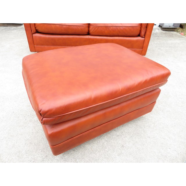 Vintage Genuine Leather 2 Seater Sofa Loveseat W/ Footstool Ottoman Bench ~ MCM For Sale - Image 12 of 15