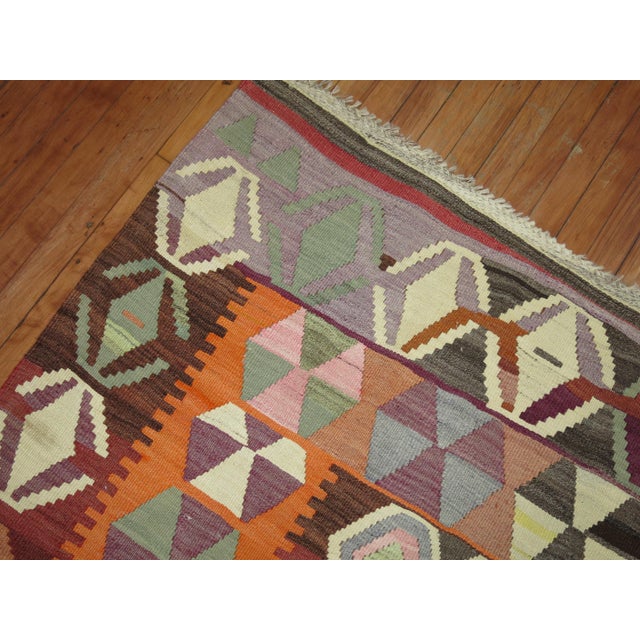 Mid-20th Century Square Geometric Turkish Kilim For Sale In New York - Image 6 of 7