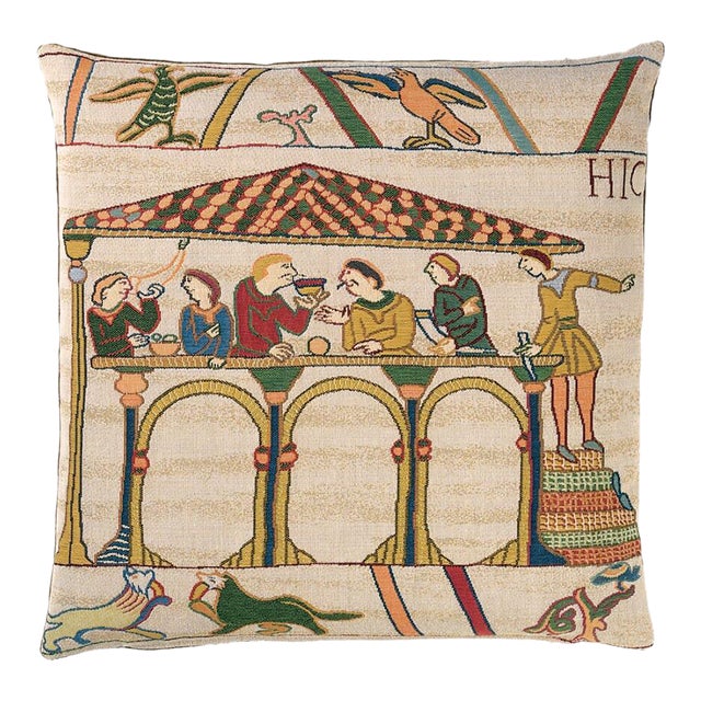 Bayeux Banquet Tapestry Cushion With Feather Filler - 46x46cm (18"x18") For Sale