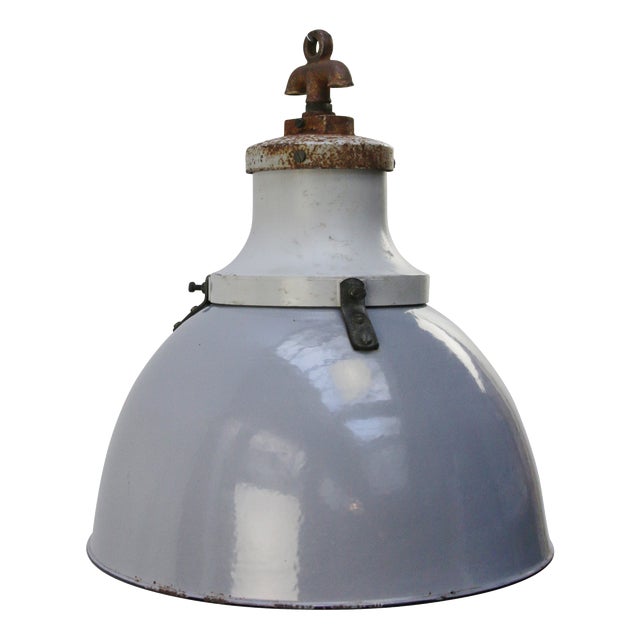 Vintage Industrial Cast Iron and Gray Enamel Pendant Light from Industria Rotterdam For Sale