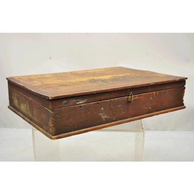 Antique American Primitive Wooden Distressed Paint Crafts Organizer Parts Box For Sale - Image 12 of 12