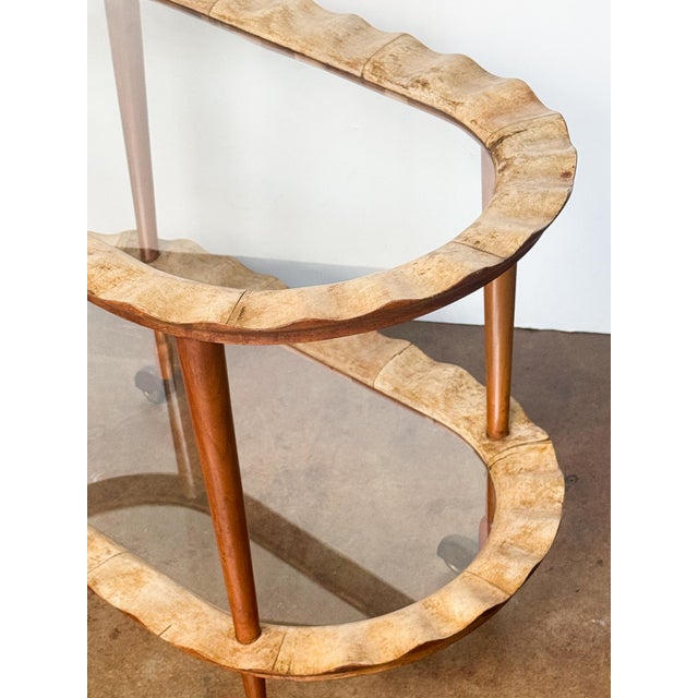 Italian Two-Tier Drinks Cart of Scalloped Wood and Glass - Mid 20th Century For Sale In Austin - Image 6 of 10