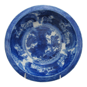 Antique Japanese Blue & White Mottled Flower Stencil Ware Porcelain Meiji Bowl