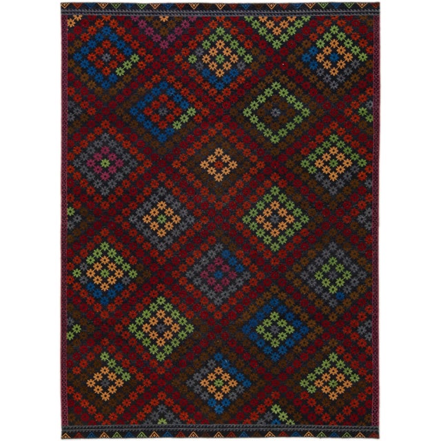 Multicolor Modern Soumak Handmade Geometric Designed Wool Rug For Sale - Image 11 of 11