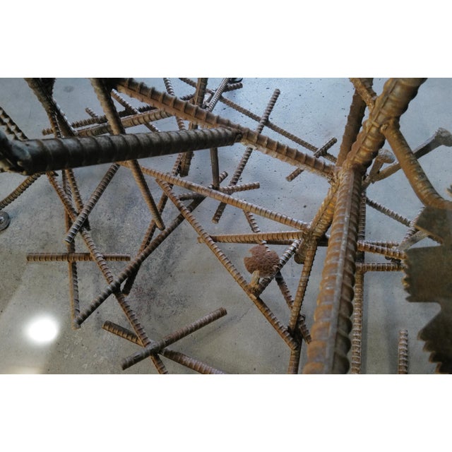 1980s Glass Top Dining Table with One of a Kind Steel Rebar Base For Sale - Image 16 of 17