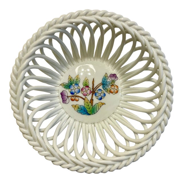 Herend Queen Victoria Reticulated Porcelain Basket For Sale