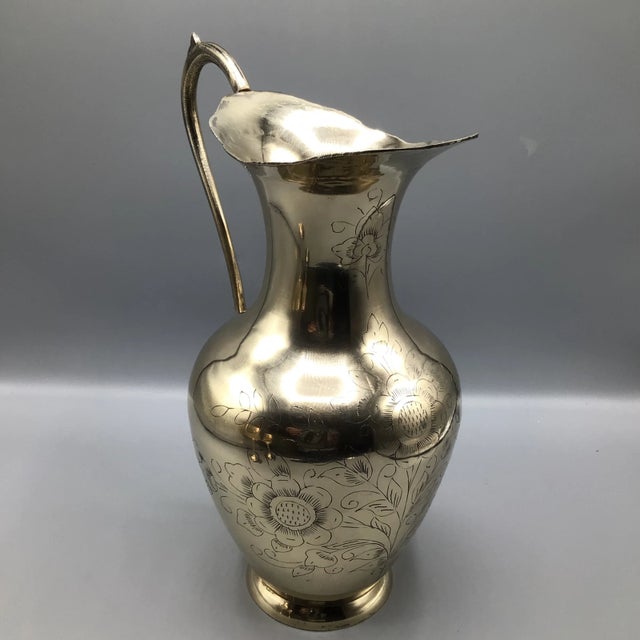 Handmade Brass Pitcher and 2 Hand Pounded Brass Wine/Water Goblets-Set of 3 For Sale - Image 4 of 12