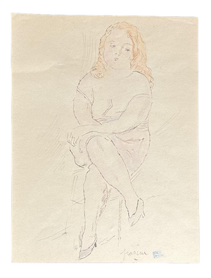 Jules Pascin, Young Woman Seated, Original Mixed Media Drawing
