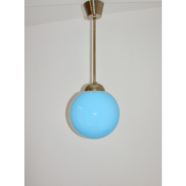 Pendant Lamp with Blue Glass Shade, 1940s., in Very Good conditions. Designed 1920 to 1949 Up to 250V (Europe/UK...