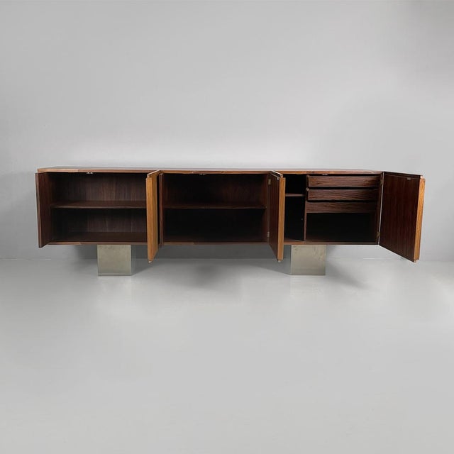 Wood Italian Modern Wooden and Metal Sideboard, 1970s For Sale - Image 7 of 18