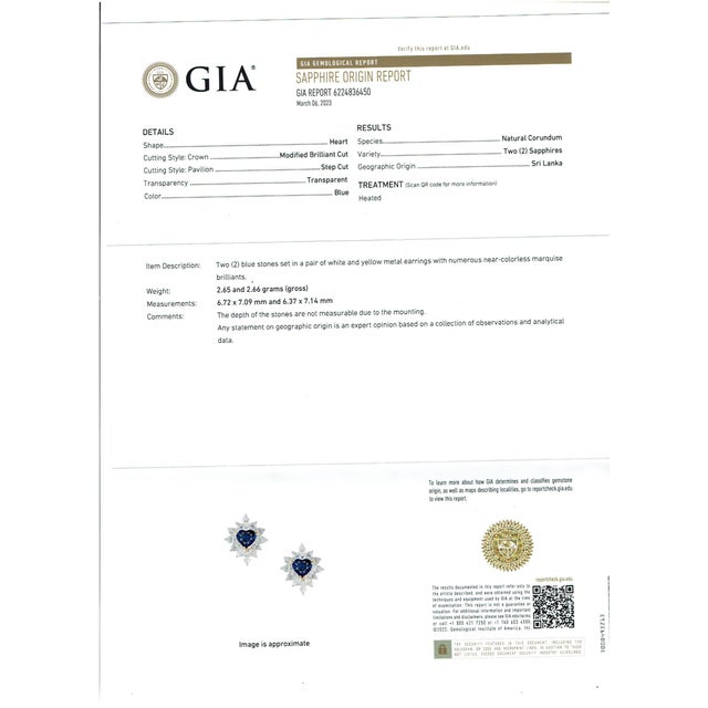GIA Certified Ceylon Heart Shape Sapphire & 3.5 Carat Diamond Stud Earring 18KG For Sale - Image 10 of 18