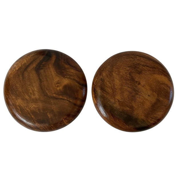 Wood VTG Acacia Wood 10” Dinner Plates. Set of 10 For Sale - Image 7 of 10