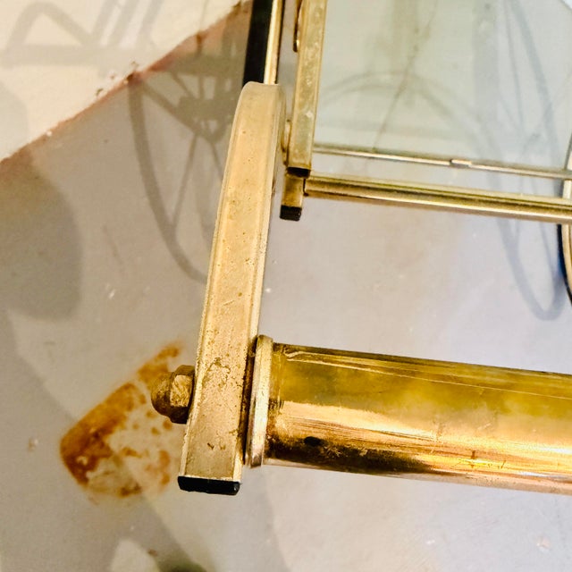 Vintage Hollywood Regency Brass & Glass Two-Tier Bar Cart For Sale - Image 9 of 12