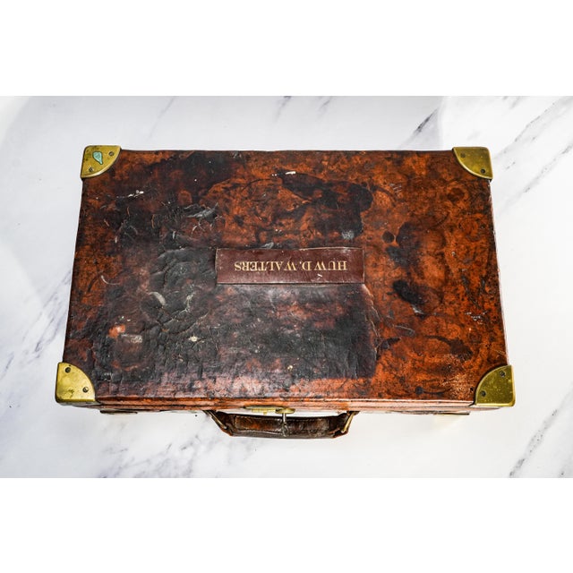 Stately Antique English Leather Ammunition Case 19th Century Wood Stand For Sale - Image 12 of 18