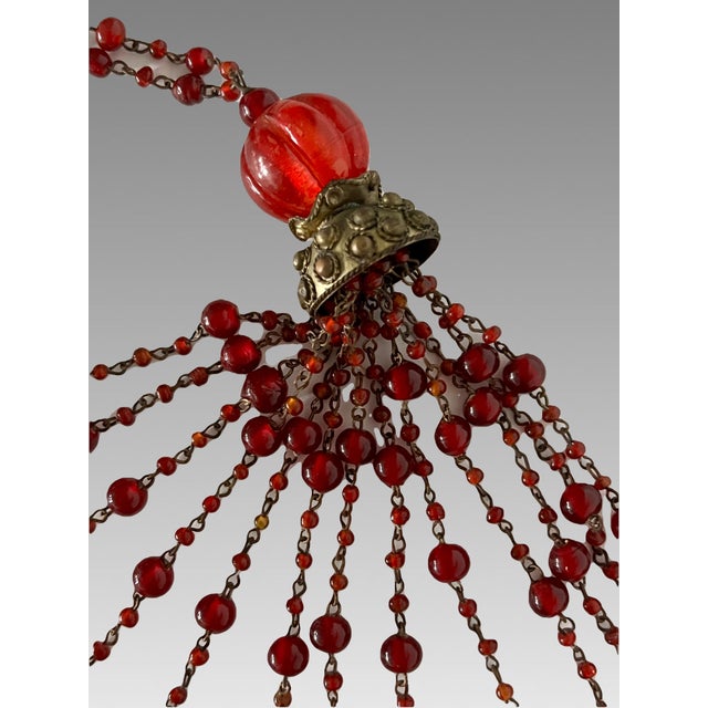 Vintage Mughal Style Red Glass and Brass Work Indian Tassels, a Pair For Sale - Image 4 of 7