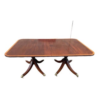 Vintage Regency Style Cross Banded Mahogany Dining Table With 2 Leaves by Biggs Furnture For Sale