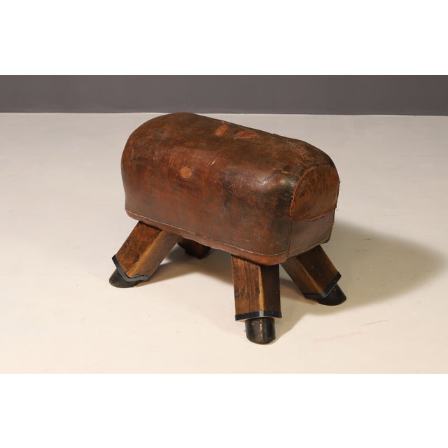 Vintage Leather Gymnastics Stool, Former Czechoslovakia, 1930s For Sale - Image 9 of 9
