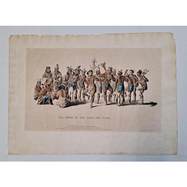 War Dance Of The Sauks And Foxes Hand Colored Lithograph c.1837 Published by E.C. Biddle, Philadelphia. Beautiful hand...