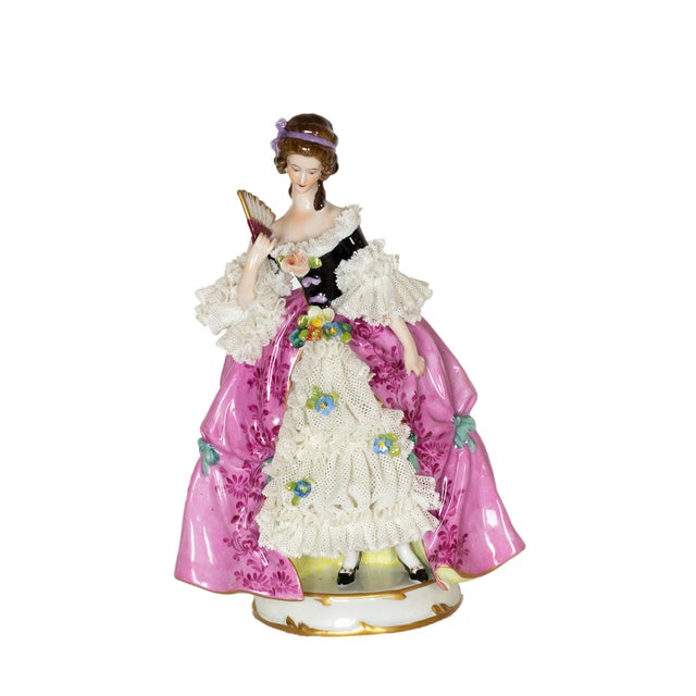 Ceramic Baroque Style Porcelain Figure of Lady with Fan from Capodimonte, 1900s For Sale - Image 7 of 7
