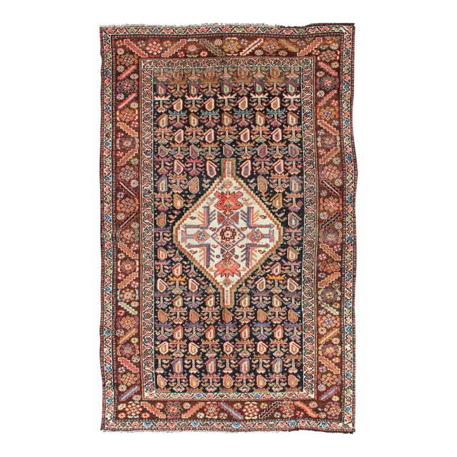Antique Persian Hand Knotted Kurdish Colorful Rug With Medallion and Geometric Motifs For Sale