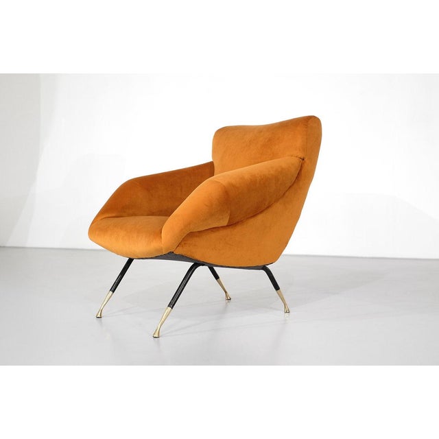 Textile Orange Velvet Armchairs, Italy, 1960s, Set of 2 For Sale - Image 7 of 14