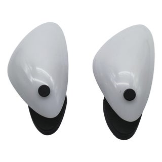 Space Age White and Black Wall Lamps, Italy, 1970s, Set of 2 For Sale