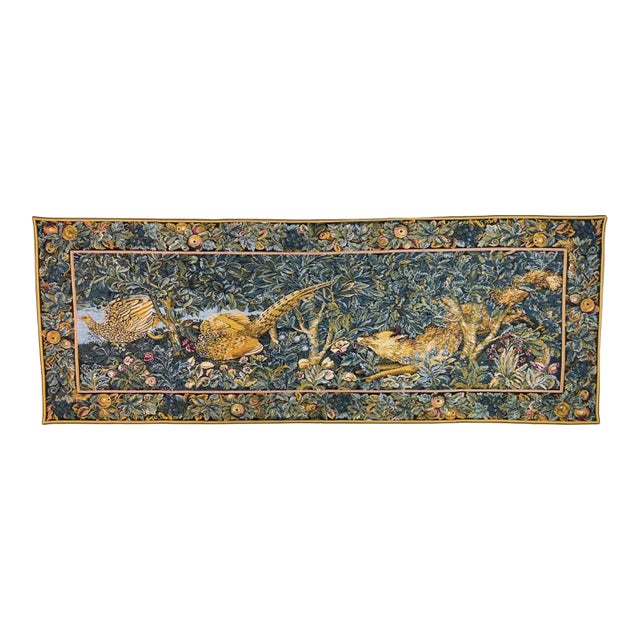 Fox & Pheasants Loom Woven Tapestry - 58 X 134 Cm (1'11" X 4'5") - Requires Rod Size 4 For Sale