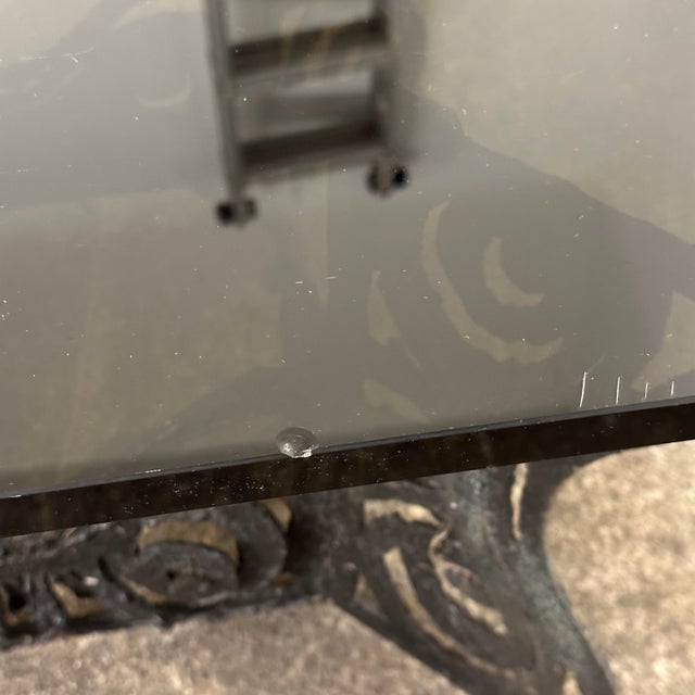 Metal Brutalist Whimsical Torch Cut Side Table Smoked Glass Sculpted Metal For Sale - Image 7 of 12