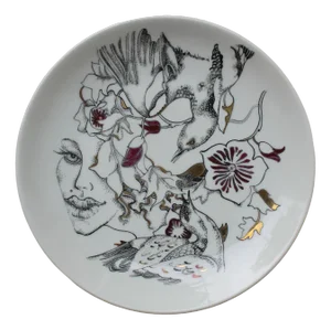 Birds 2009 Plate in Painted Porcelain by Ieva Liepina