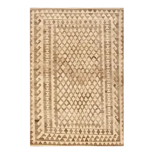 Modern Kilim Handmade Beige Geometric Wool Rug