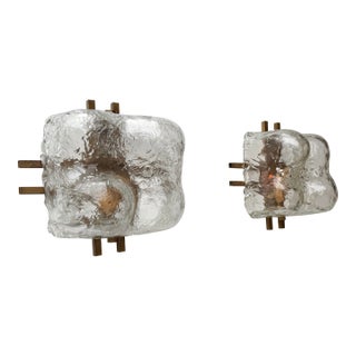 Pair of Sconces Blumpy Ice Murano Glass and Brass by Mazzega. Italy, 1970s For Sale
