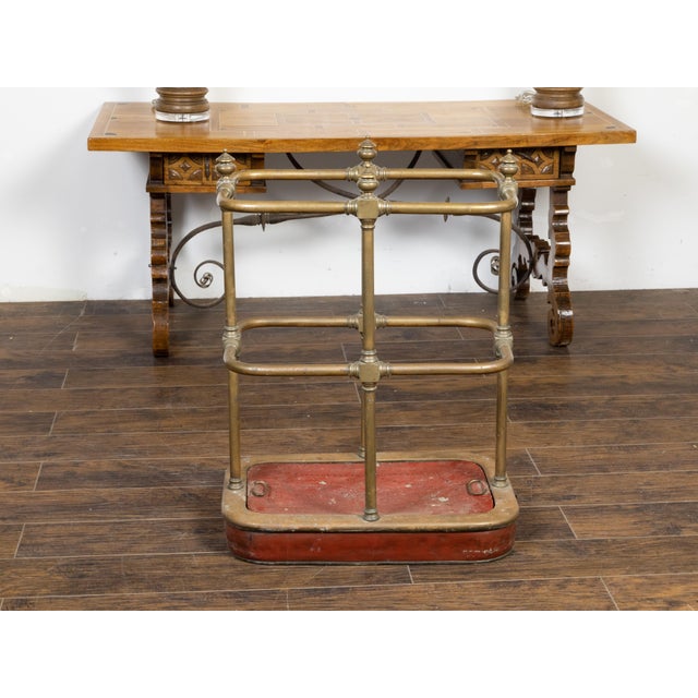 English Victorian Period 19th Century Brass Umbrella Stand with Removable Plaque For Sale - Image 9 of 12
