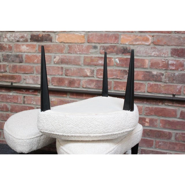 Wood Set of Three Midcentury Italian Modern Ebonized Footstools/Ottomans in Bouclé For Sale - Image 7 of 11