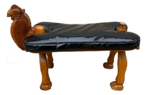 Late 20th Century Vintage Camel Saddle Stool, Carved Wood, Black