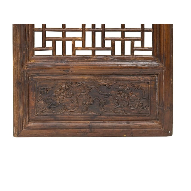 Vintage Aged Brown Geometric Lattice Rectangular Wood Wall Panel For Sale - Image 4 of 9