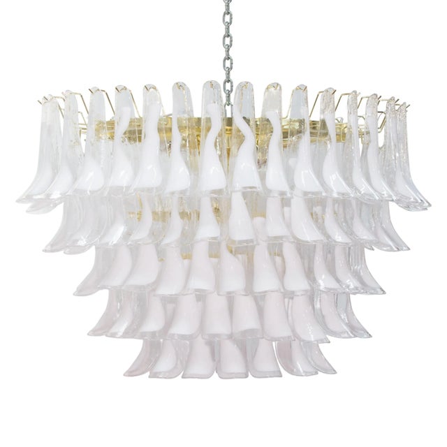 Large Italian Oval Suspension Chandelier in White Murano Glass, 1990s For Sale - Image 12 of 12
