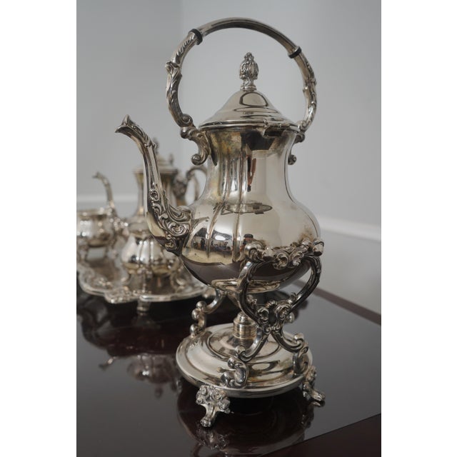 Chippendale 1980s Outstanding 7 Piece Silverplate Tea Set W. Kettle on Stand For Sale - Image 3 of 14