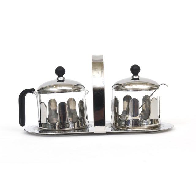 Michael Graves MIchael Graves Chrome, Black Resin and Glass Creamer and Sugar Caddy Set With Matching Tray 90's For Sale - Image 4 of 11