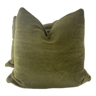 Pierre Frey “Teddy Mohair” in Olive 22” Pillows-A Pair For Sale