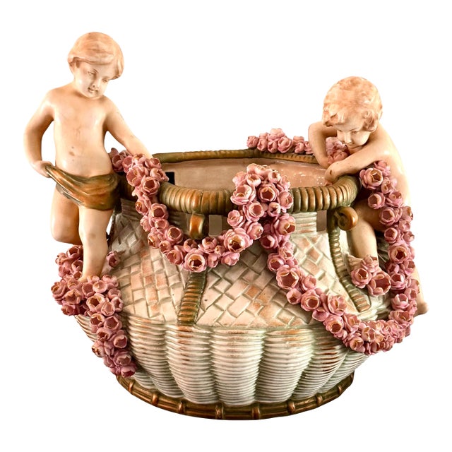 Antique Austrian Amphora Teplitz Figural Cherub Centerpiece Bowl, C. 1890 For Sale