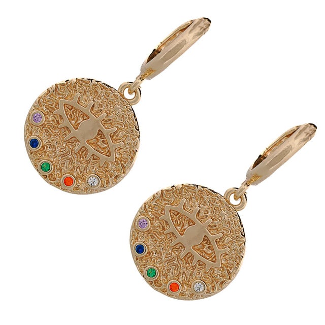Contemporary Powerful Talisman Evil Eye Gold Earrings, A Pair For Sale - Image 3 of 7